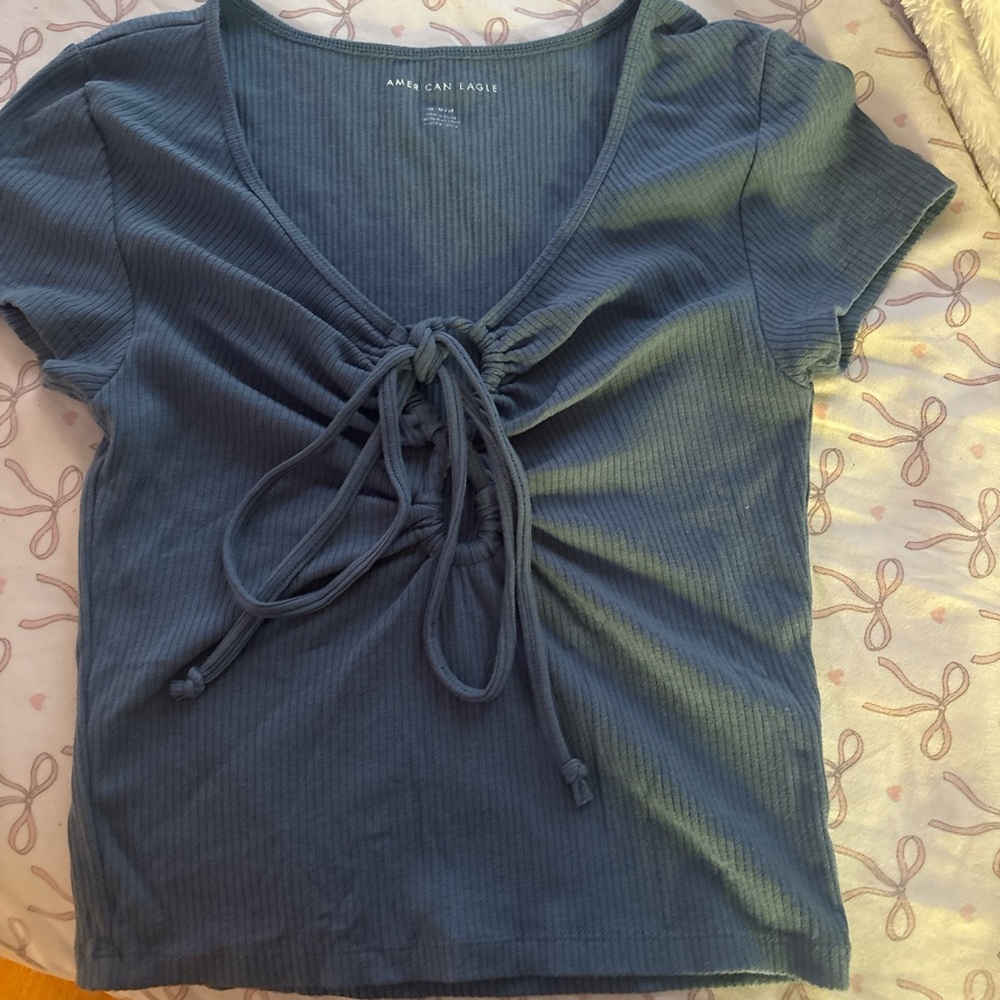 American Eagle Outfitters Dark Blue Ruched Blouse